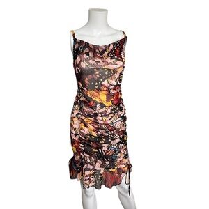 Sheer Butterfly Print Dress Sleeveless Fairycore Stretch Queen Maria